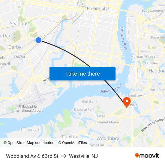 Woodland Av & 63rd St to Westville, NJ map