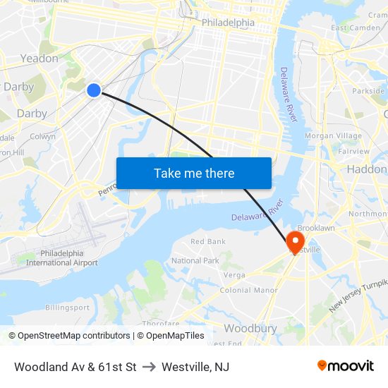 Woodland Av & 61st St to Westville, NJ map