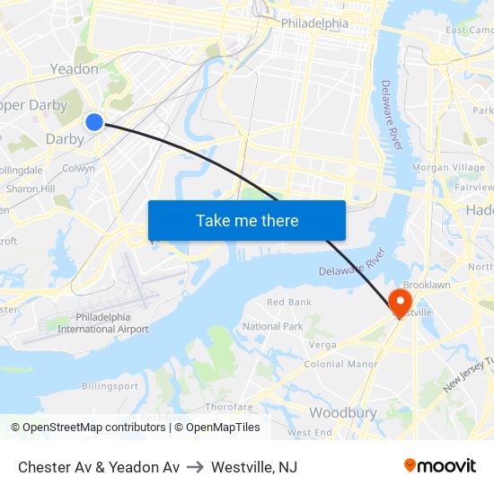 Chester Av & Yeadon Av to Westville, NJ map