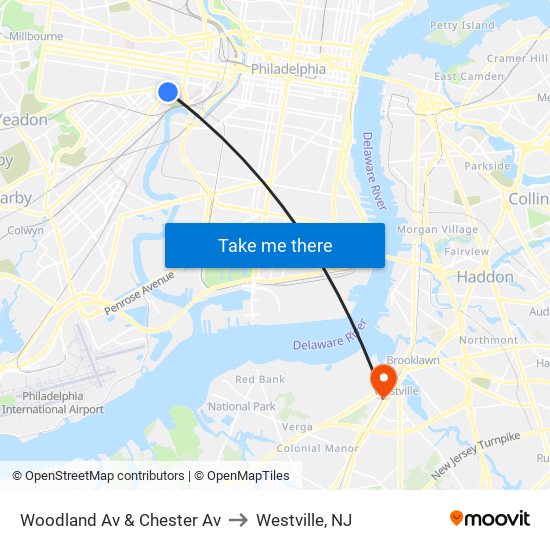 Woodland Av & Chester Av to Westville, NJ map