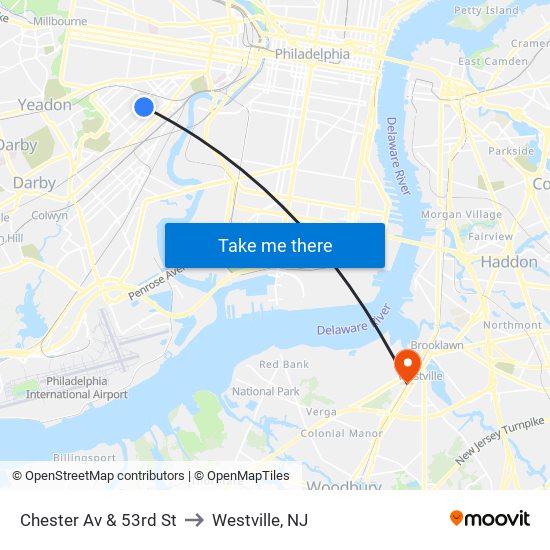 Chester Av & 53rd St to Westville, NJ map