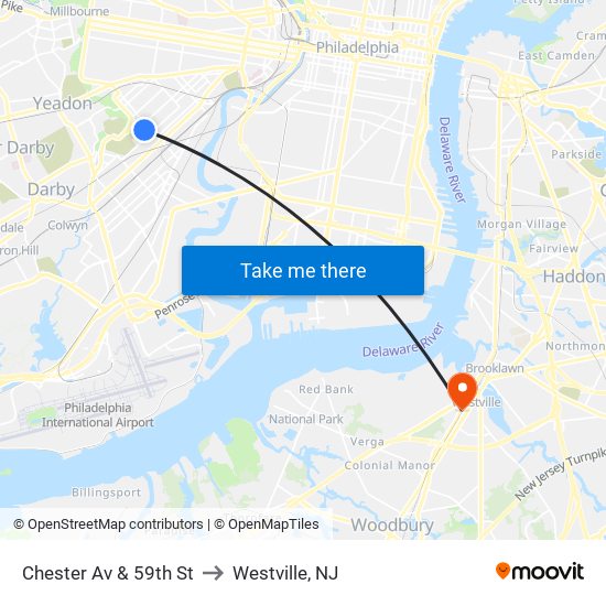 Chester Av & 59th St to Westville, NJ map