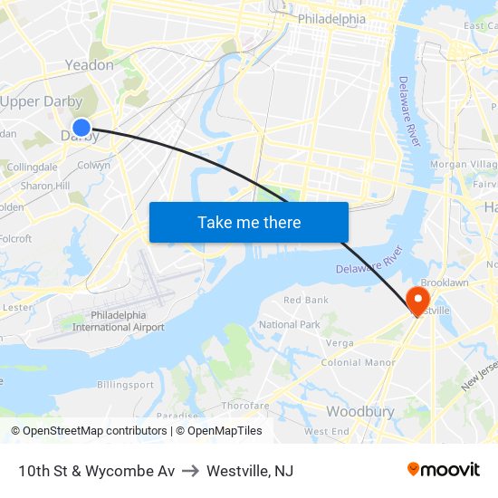 10th St & Wycombe Av to Westville, NJ map