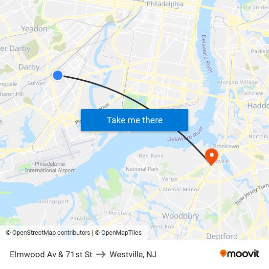 Elmwood Av & 71st St to Westville, NJ map