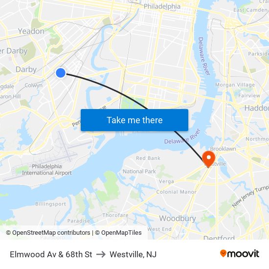 Elmwood Av & 68th St to Westville, NJ map