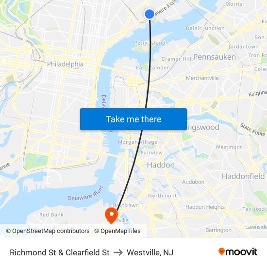 Richmond St & Clearfield St to Westville, NJ map