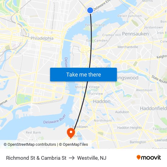 Richmond St & Cambria St to Westville, NJ map