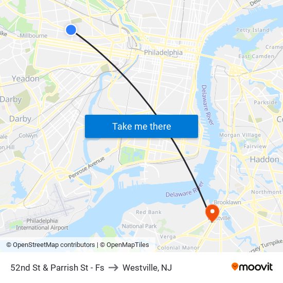 52nd St & Parrish St - Fs to Westville, NJ map