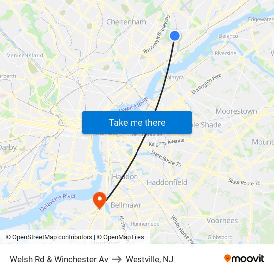 Welsh Rd & Winchester Av to Westville, NJ map