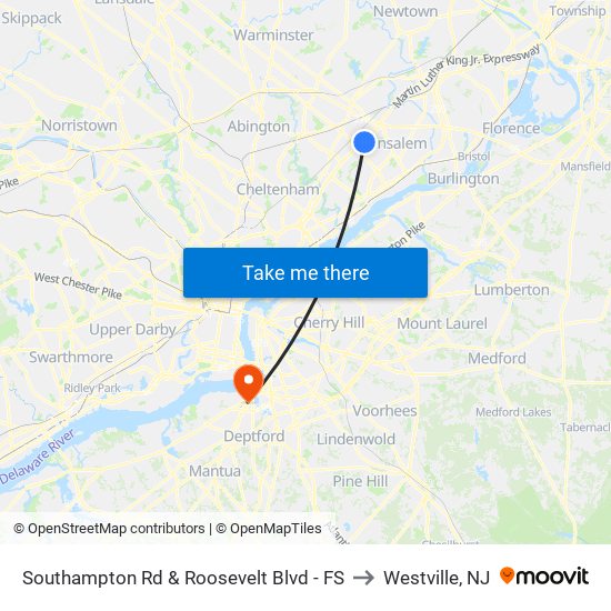 Southampton Rd & Roosevelt Blvd - FS to Westville, NJ map