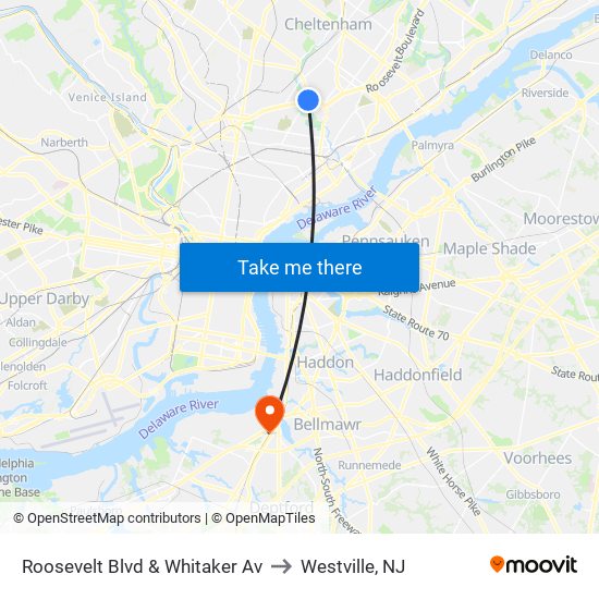 Roosevelt Blvd & Whitaker Av to Westville, NJ map