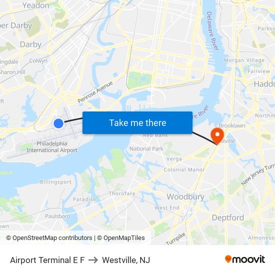 Airport Terminal E F to Westville, NJ map