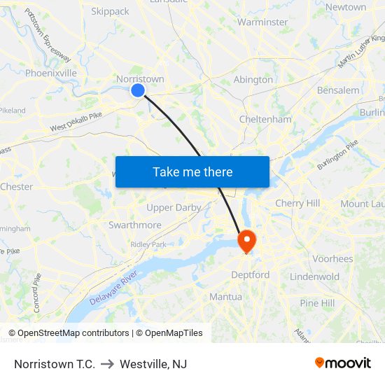Norristown T.C. to Westville, NJ map