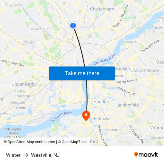 Wister to Westville, NJ map