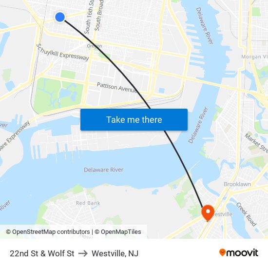 22nd St & Wolf St to Westville, NJ map