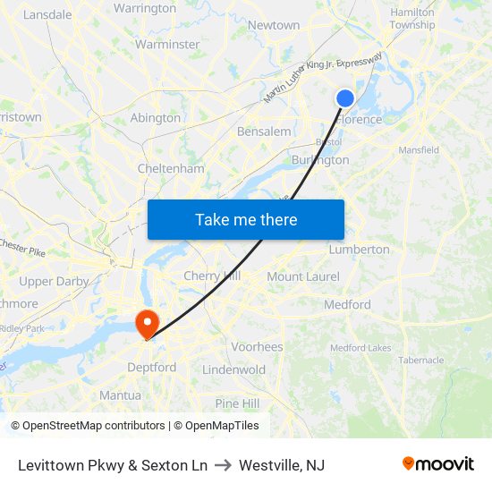 Levittown Pkwy & Sexton Ln to Westville, NJ map