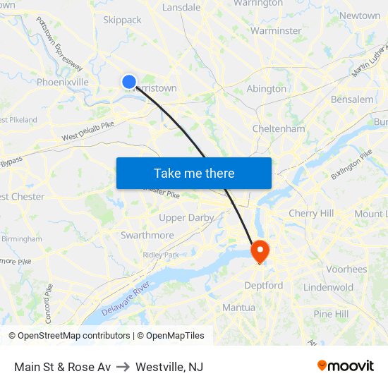 Main St & Rose Av to Westville, NJ map
