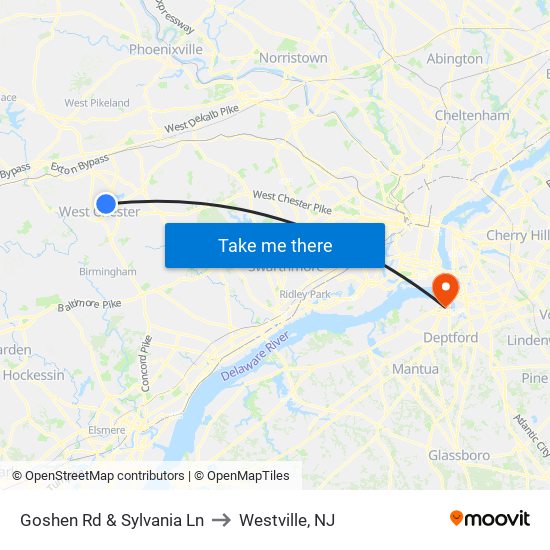Goshen Rd & Sylvania Ln to Westville, NJ map