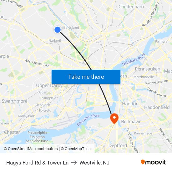Hagys Ford Rd & Tower Ln to Westville, NJ map