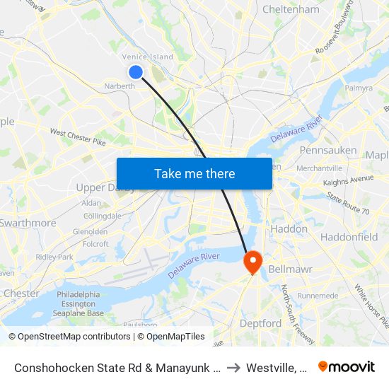 Conshohocken State Rd & Manayunk Rd to Westville, NJ map