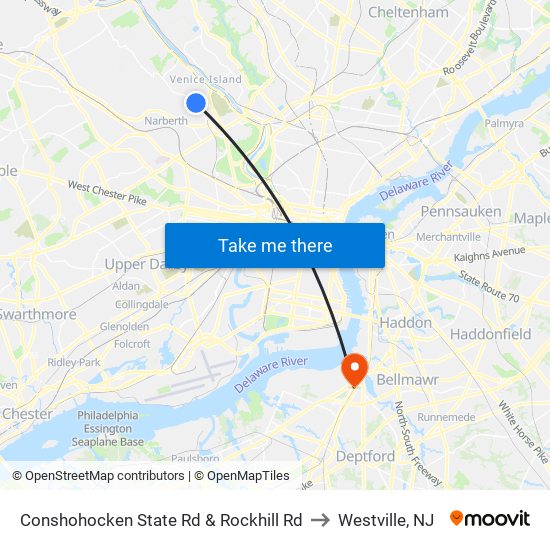 Conshohocken State Rd & Rockhill Rd to Westville, NJ map