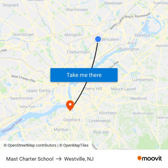 Mast Charter School to Westville, NJ map