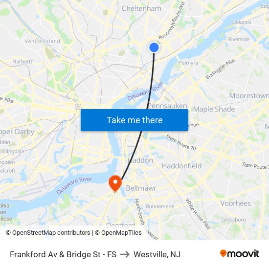 Frankford Av & Bridge St - FS to Westville, NJ map