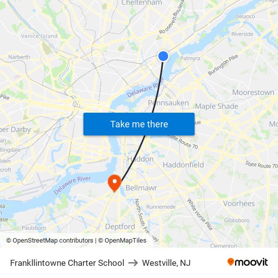 Frankllintowne Charter School to Westville, NJ map