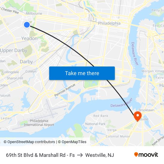 69th St Blvd & Marshall Rd - Fs to Westville, NJ map