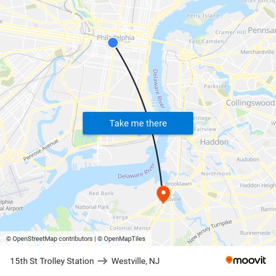 15th St Trolley Station to Westville, NJ map