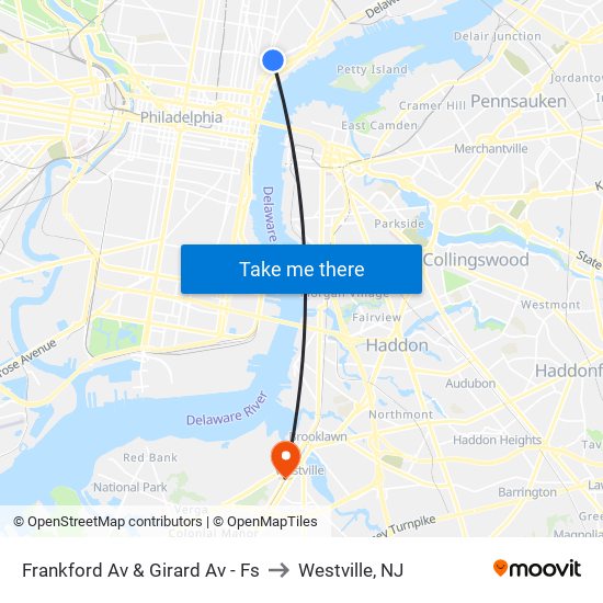 Frankford Av & Girard Av - Fs to Westville, NJ map