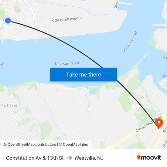 Constitution Av & 13th St to Westville, NJ map