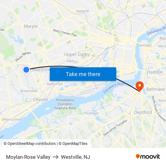 Moylan-Rose Valley to Westville, NJ map