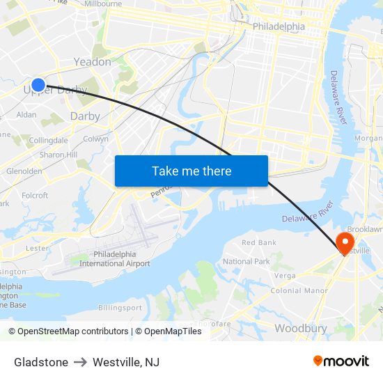 Gladstone to Westville, NJ map