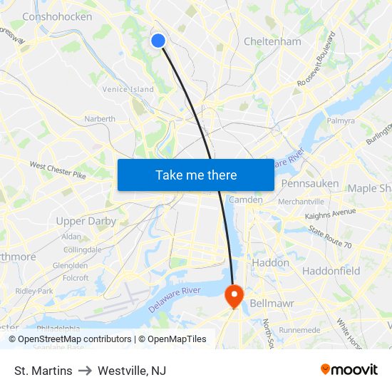 St. Martins to Westville, NJ map