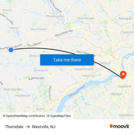 Thorndale to Westville, NJ map