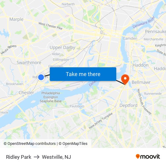 Ridley Park to Westville, NJ map