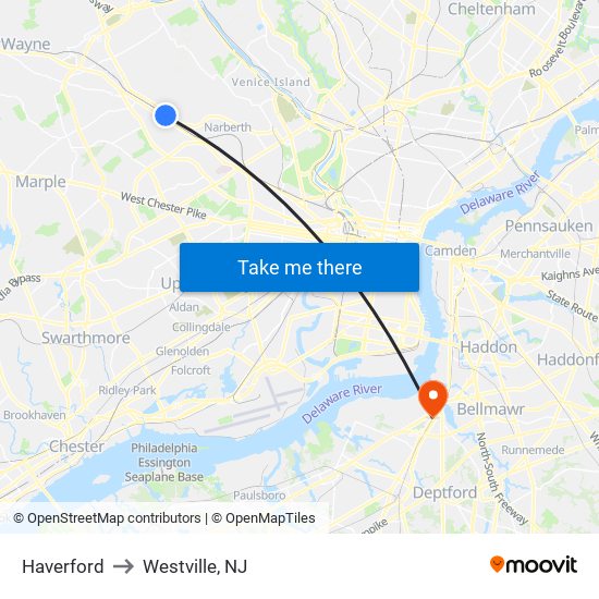 Haverford to Westville, NJ map