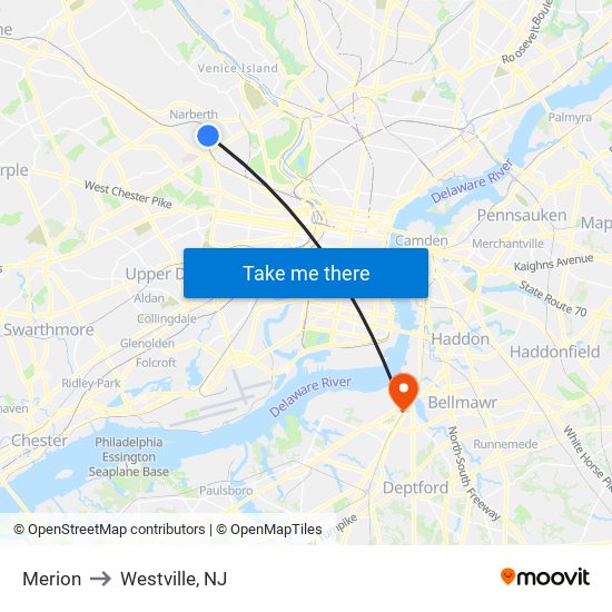 Merion to Westville, NJ map