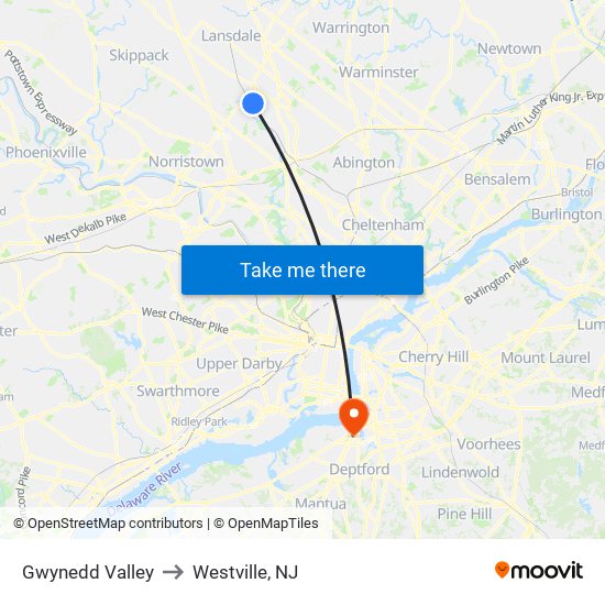 Gwynedd Valley to Westville, NJ map