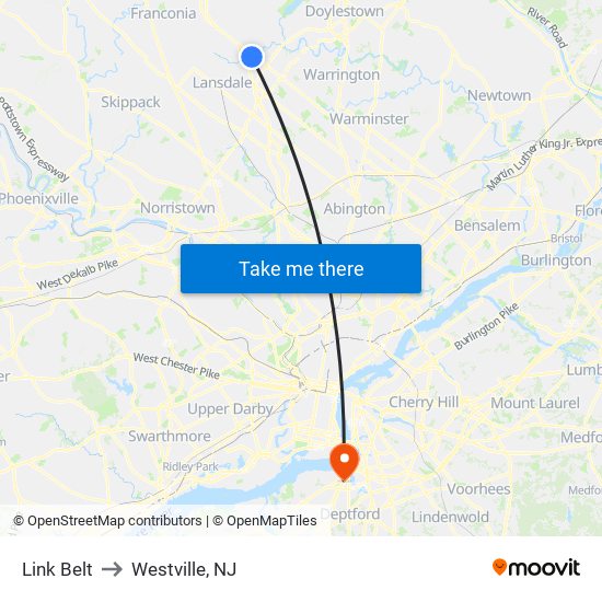 Link Belt to Westville, NJ map