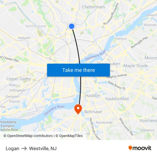 Logan to Westville, NJ map