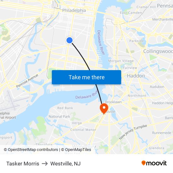 Tasker Morris to Westville, NJ map