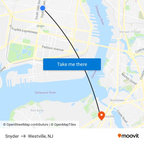 Snyder to Westville, NJ map