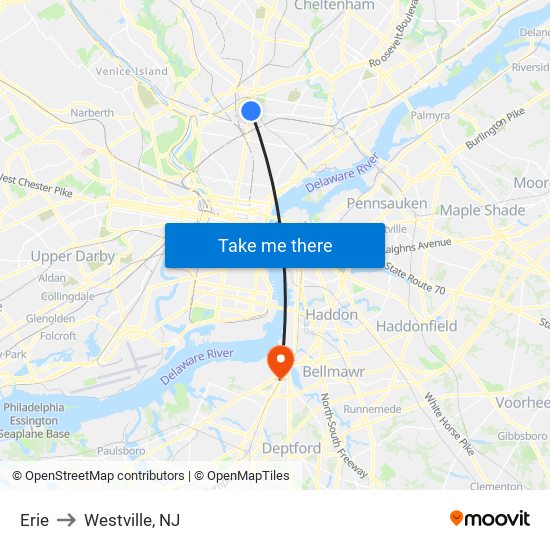 Erie to Westville, NJ map