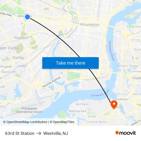 63rd St Station to Westville, NJ map