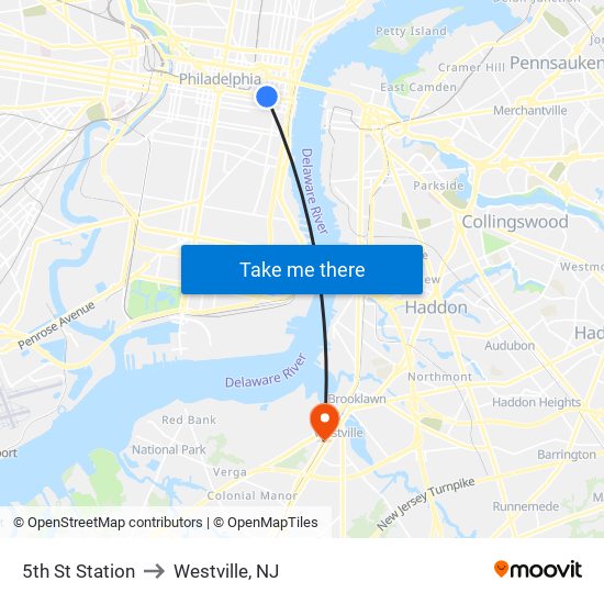 5th St Station to Westville, NJ map