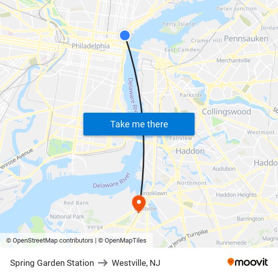 Spring Garden Station to Westville, NJ map