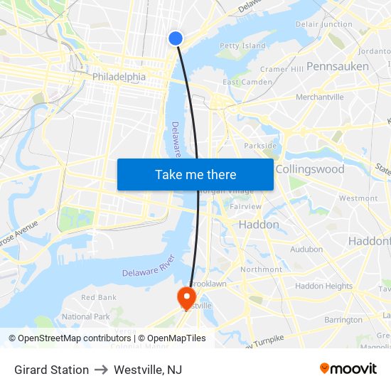 Girard Station to Westville, NJ map
