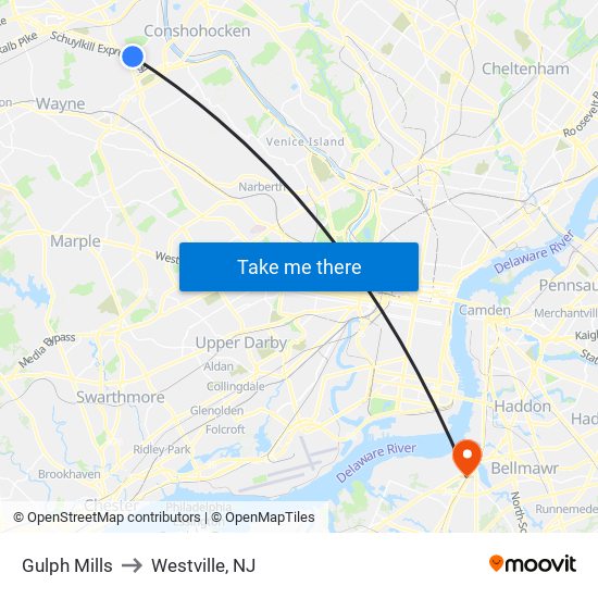 Gulph Mills to Westville, NJ map